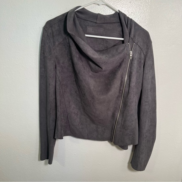 Blank NYC Faux Suede Drape Front Jacket Moto Asymmetric Zip Gray S - Picture 5 of 13
